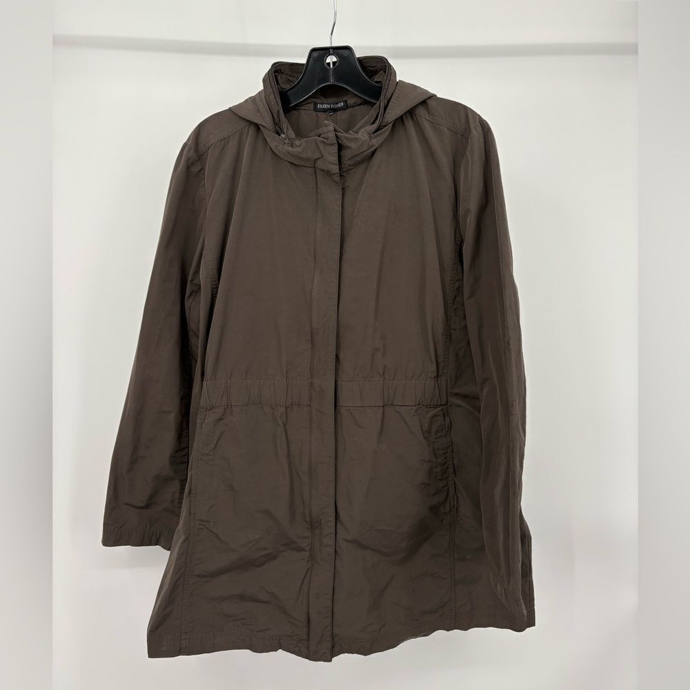 Eileen fisher | olive / Brown Hooded Women's windbreaker nylon Jacket | medium